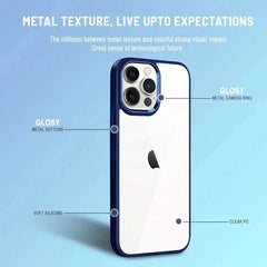 iPhone 14 Luxury Metal Camera Protection Shockproof Armor Clear Case – Transparent