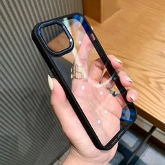 iPhone 14 Luxury Metal Camera Protection Shockproof Armor Clear Case – Black
