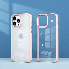 iPhone 14 Luxury Metal Camera Protection Shockproof Armor Clear Case – Pink