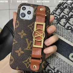 iPhone 14 Fashion Brand Leather Strap Back Case
