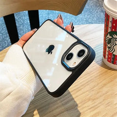 iPhone 14 Luxury Metal Camera Protection Shockproof Armor Clear Case – Black