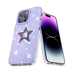 Blue Heart Star Crystal Clear Case For iPhone 14 Pro