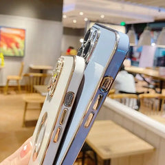 iPhone 14 Luxury Plating Camera Protection Logo Cut Soft Case – Sea Green