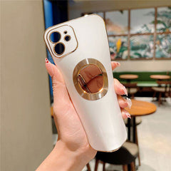 iPhone 14 Luxury Plating Camera Protection Logo Cut Soft Case – White