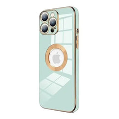 iPhone 14 Luxury Plating Camera Protection Logo Cut Soft Case – Sea Green