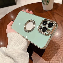 iPhone 14 Luxury Plating Camera Protection Logo Cut Soft Case – Sea Green