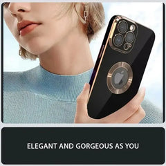 iPhone 14 Luxury Plating Camera Protection Logo Cut Soft Case – Black