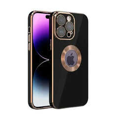 iPhone 14 Luxury Plating Camera Protection Logo Cut Soft Case – Black