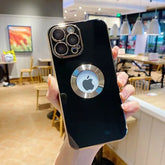 iPhone 14 Pro Max Luxury Plating Camera Protection Logo Cut Soft Case – Black