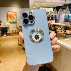 iPhone 14 Luxury Plating Camera Protection Logo Cut Soft Case – Grey