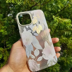 iPhone 15 Pro Max Mikalen Gold Floral Print Clear Mobile Case