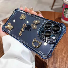 iPhone 15 Dazzling Rhinestone Bear Transparent Mobile Cover