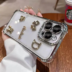 iPhone 15 Dazzling Rhinestone Bear Transparent Mobile Cover