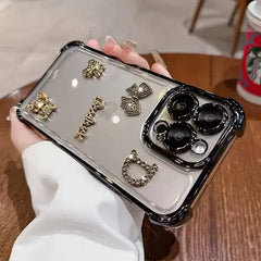 iPhone 15 Dazzling Rhinestone Bear Transparent Mobile Cover