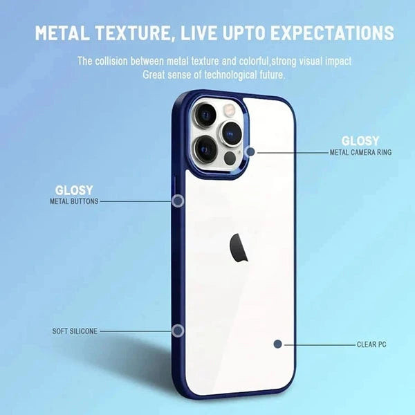 iPhone 14 Pro Max Luxury Metal Camera Protection Shockproof Armor Clear Case – Transparent