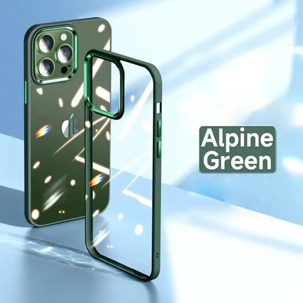 iPhone 14 Plus Luxury Metal Camera Protection Shockproof Armor Clear Case – Green