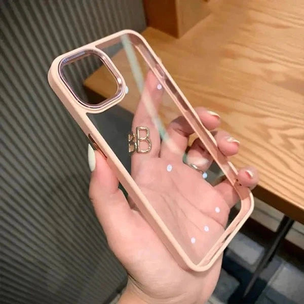 iPhone 14 Pro Luxury Metal Camera Protection Shockproof Armor Clear Case – Pink