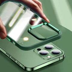 iPhone 14 Plus Luxury Metal Camera Protection Shockproof Armor Clear Case – Green