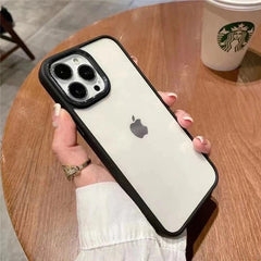 iPhone 14 Pro Max Luxury Metal Camera Protection Shockproof Armor Clear Case – Black