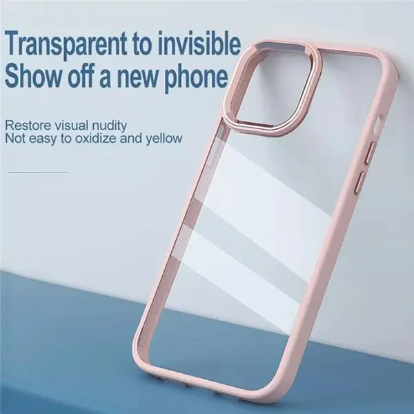 iPhone 14 Pro Luxury Metal Camera Protection Shockproof Armor Clear Case – Pink