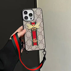 Luxury Vintage Bee Designer Cover with Clasp Handy Strap For iPhone 16 Pro