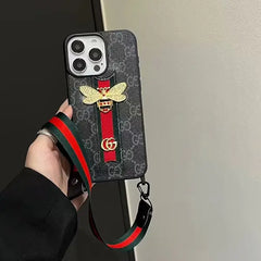 Luxury Vintage Bee Designer Cover with Clasp Handy Strap For iPhone 16 Pro
