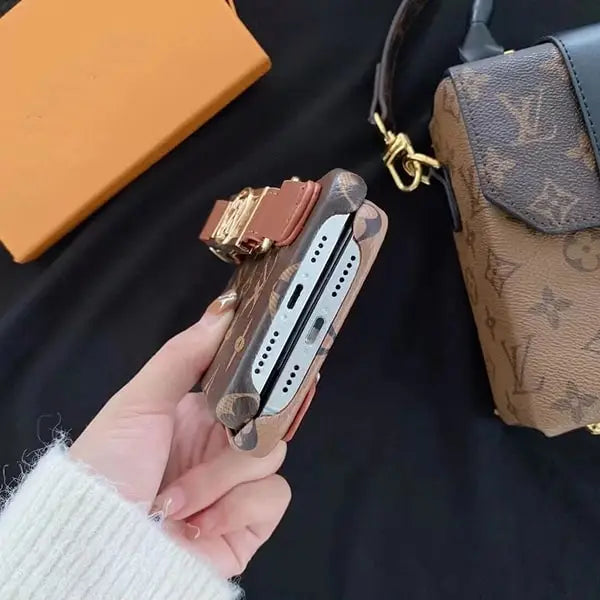 iPhone 14 Fashion Brand Leather Strap Back Case