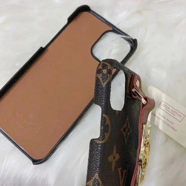iPhone 14 Fashion Brand Leather Strap Back Case