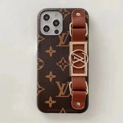 iPhone 14 Fashion Brand Leather Strap Back Case
