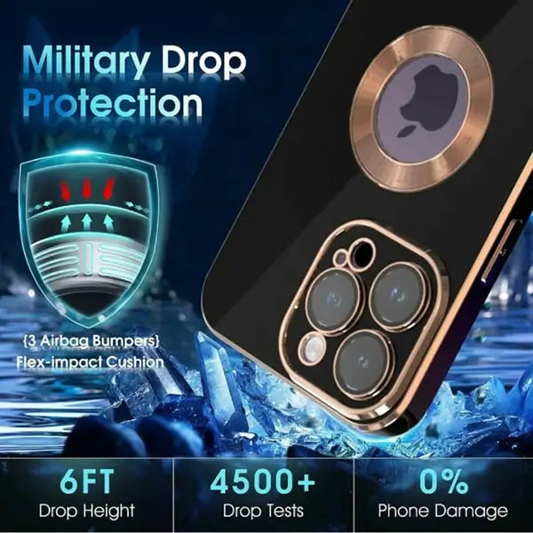 iPhone 14 Pro Max Luxury Plating Camera Protection Logo Cut Soft Case – Black