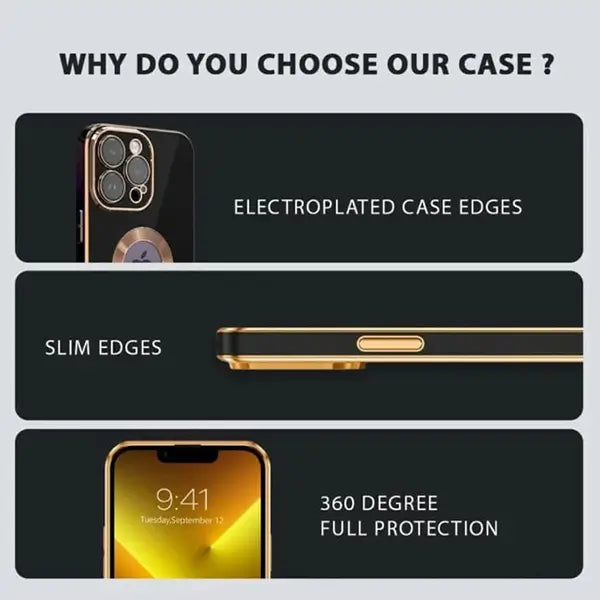 iPhone 14 Pro Max Luxury Plating Camera Protection Logo Cut Soft Case – Black