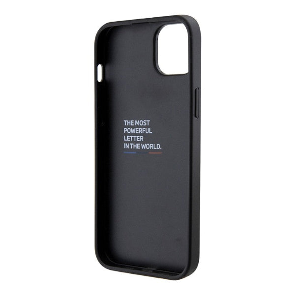 iPhone 15 Pro BMW Black Leather Case with Grip Stand