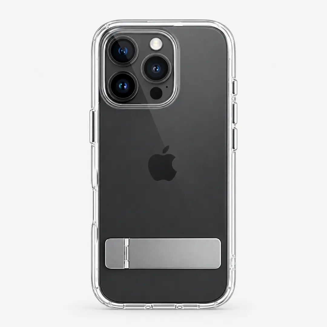 iPhone 16 Pro Max Crystal Clear Military-Grade Non-Yellowing Shatter-Resistant Kickstand Case