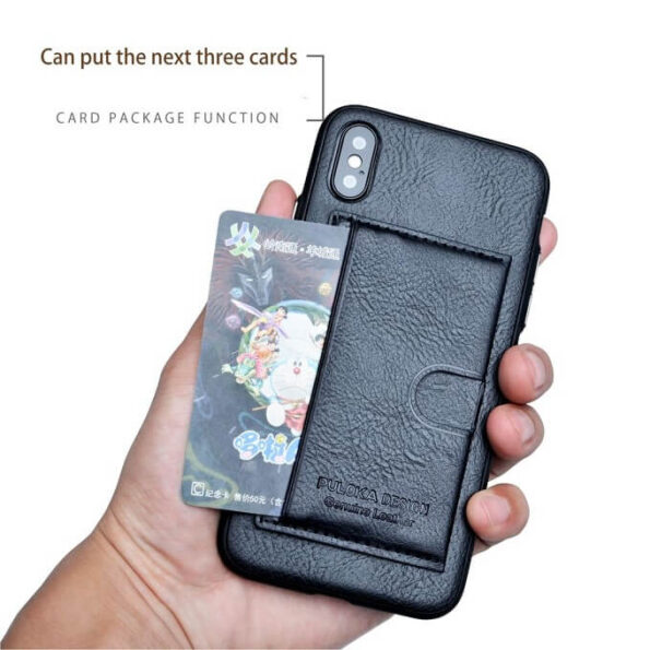 Puloka Luxury Leather Card Pocket Holder Back Cover For Apple iPhone / Samsung