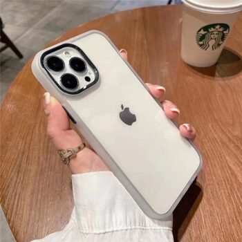 iPhone 14 Pro Max Luxury Metal Camera Protection Shockproof Armor Clear Case - Transparent