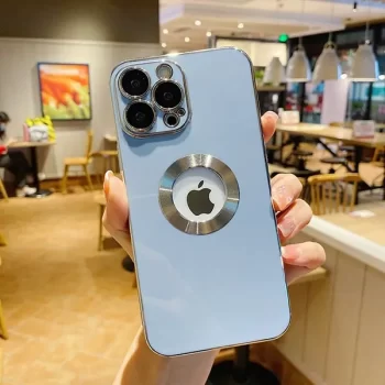 iPhone 14 Pro Max Luxury Plating Camera Protection Logo Cut Soft Case - Grey