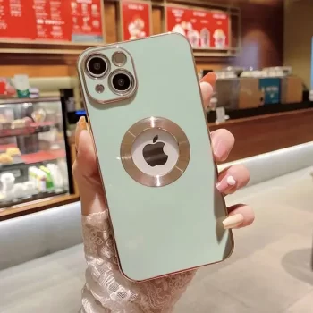 iPhone 14 Pro Max Luxury Plating Camera Protection Logo Cut Soft Case - Sea Green