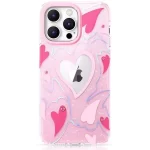 iPhone 14 Pro Max Pink Heart Star Crystal Clear Case-1