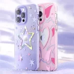 iPhone 14 Pro Max Pink Heart Star Crystal Clear Case-1