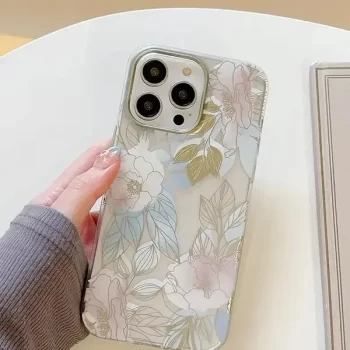 Mikalen Gold Floral Print Clear Mobile Case iPhone 15 Pro Max