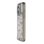 iPhone 15 Pro Max Luxury Pink Bow Print Clear Phone Cover With Metal Finish