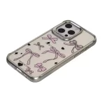iPhone 15 Pro Max Luxury Pink Bow Print Clear Phone Cover With Metal Finish